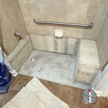Step-in tiled shower